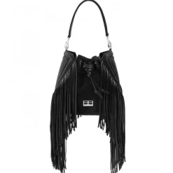 Aleksandra Badura - Lucky Bucket Bag Medium - Fringe Bucket Bag Medium - Dark Onyx - Luxury High Quality Leather Bag - Avvenice