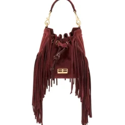 Aleksandra Badura - Lucky Bucket Bag Mini - Fringe Bucket Bag - Bordeaux - Luxury High Quality Leather Bag - Avvenice