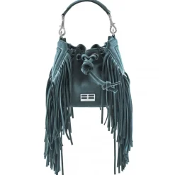 Aleksandra Badura - Lucky Bucket Bag Mini - Fringe Bucket Bag - Deep Teal - Luxury High Quality Leather Bag - Avvenice