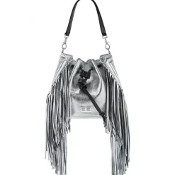 Aleksandra Badura - Lucky Bucket Bag Medium - Fringe Bucket Bag Medium - Silver - Luxury High Quality Leather Bag - Avvenice
