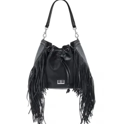 Aleksandra Badura - Lucky Bucket Bag Medium - Fringe Bucket Bag Medium - Onyx - Luxury High Quality Leather Bag - Avvenice
