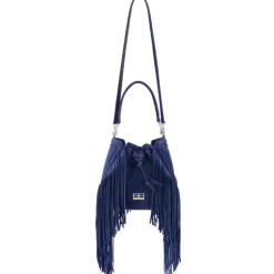 Aleksandra Badura - Lucky Bucket Bag Medium - Fringe Bucket Bag Medium - Blu China - Luxury High Quality Leather Bag - Avvenice