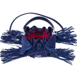 Aleksandra Badura - Lucky Bucket Bag Medium - Fringe Bucket Bag Medium - Blu China - Luxury High Quality Leather Bag - Avvenice