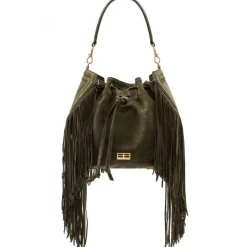 Aleksandra Badura - Lucky Bucket Bag - Fringe Bucket Bag - Olive - Luxury High Quality Leather Bag - Avvenice