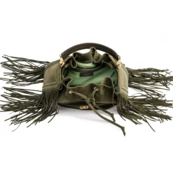 Aleksandra Badura - Lucky Bucket Bag - Fringe Bucket Bag - Olive - Luxury High Quality Leather Bag - Avvenice