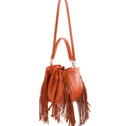 Aleksandra Badura - Lucky Bucket Bag Medium - Fringe Bucket Bag Medium - Tangerine - Luxury High Quality Leather Bag - Avvenice