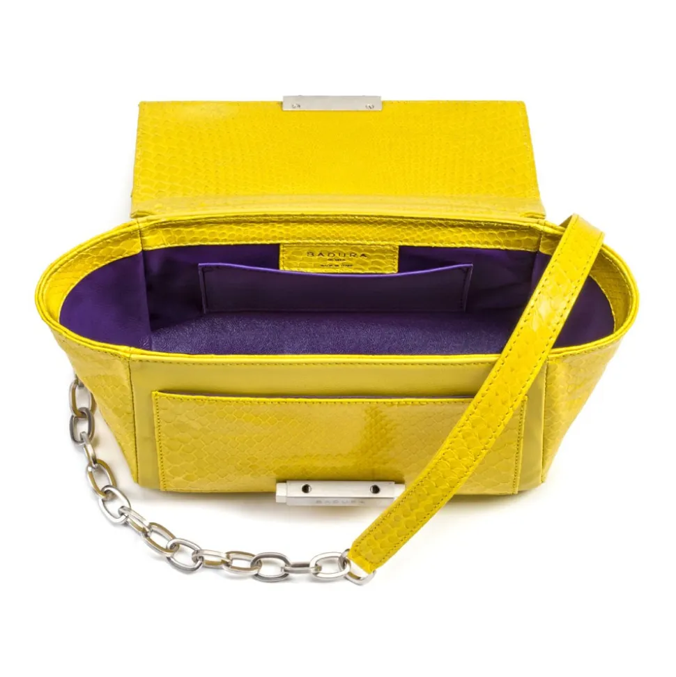 Aleksandra Badura - Luisa Mini Bag - Calfskin & Python Shoulder Bag - Lemon - Luxury High Quality Leather Bag - Avvenice