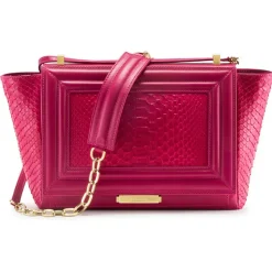 Aleksandra Badura - Luisa Bag - Calfskin & Python Shoulder Bag - Fuxia - Luxury High Quality Leather Bag - Avvenice
