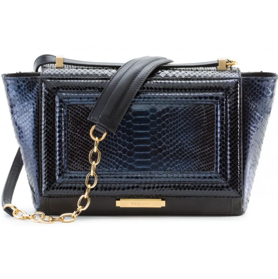 Aleksandra Badura - Luisa Bag - Calfskin & Python Shoulder Bag - Black & Midnight Blue - Luxury High Quality Leather Bag - Avvenice