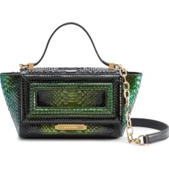 Aleksandra Badura - Luisa Mini Bag - Calfskin & Python Shoulder Bag - Green & Black - Luxury High Quality Leather Bag - Avvenice