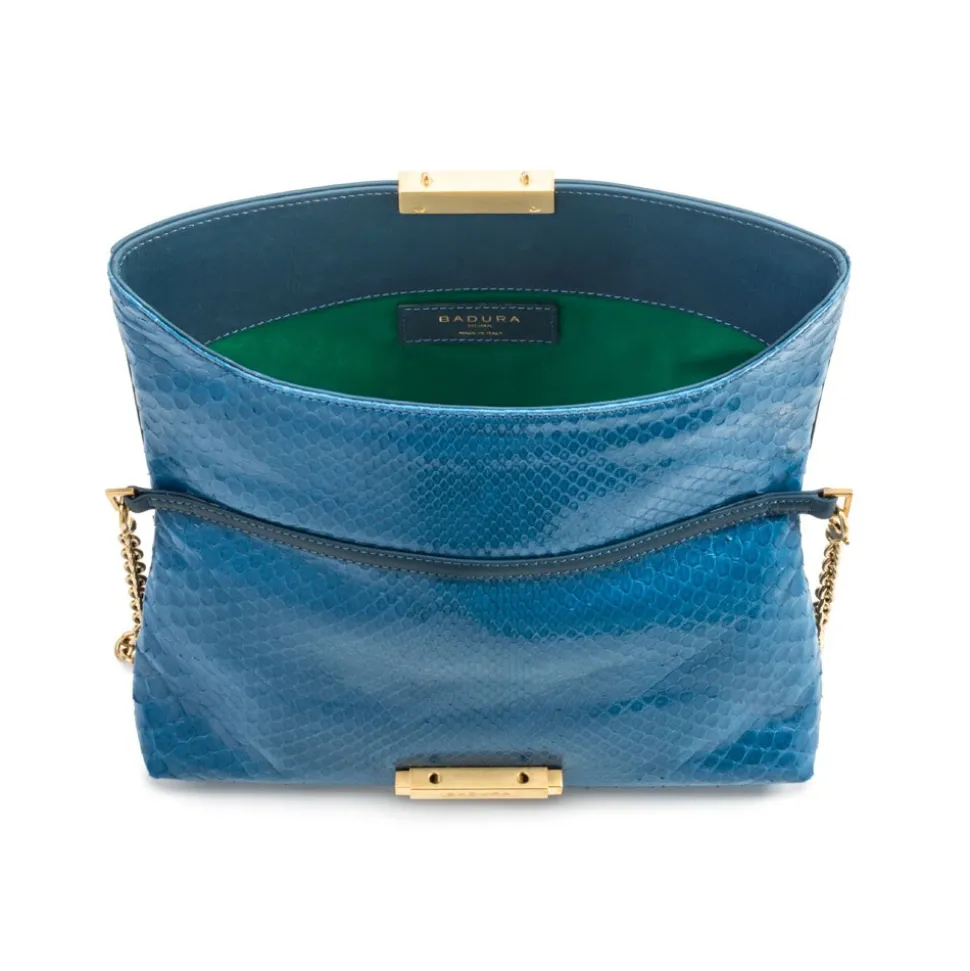 Aleksandra Badura - Luisa Clutch - Calfskin & Python Envelope Clutch - Ocean Blue - Luxury High Quality Leather Bag - Avvenice