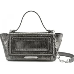 Aleksandra Badura - Luisa Mini Bag - Goatskin & Python Shoulder Bag - Graphite - Luxury High Quality Leather Bag - Avvenice
