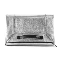 Aleksandra Badura - Privee Clutch - Goatskin Envelope Clutch - Silver & Onyx - Luxury High Quality Leather Bag - Avvenice