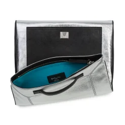 Aleksandra Badura - Privee Clutch - Goatskin Envelope Clutch - Silver & Onyx - Luxury High Quality Leather Bag - Avvenice