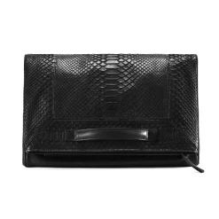 Aleksandra Badura - Privee Clutch - Calfskin & Python Envelope Clutch - Onyx - Luxury High Quality Leather Bag - Avvenice