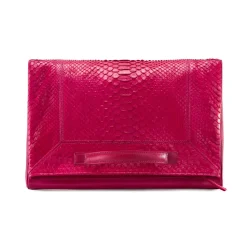 Aleksandra Badura - Privee Clutch - Calfskin & Python Envelope Clutch - Fuchsia - Luxury High Quality Leather Bag - Avvenice