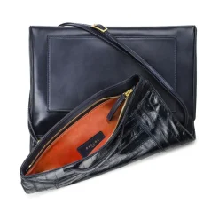 Aleksandra Badura - Privee Clutch - Calfskin & Eel Envelope Clutch - Midnight Blue - Luxury High Quality Leather Bag - Avvenice