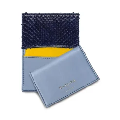 Aleksandra Badura - Small Leather Goods - Business Card Holder in Calfskin & Python - Indigo & Blue - Luxury High Quality - Avvenice