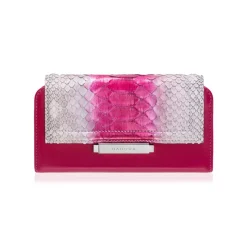 Aleksandra Badura - Small Leather Goods - Continental Wallet in Python & Calfskin - White & Fuchsia - Luxury High Quality - Avvenice