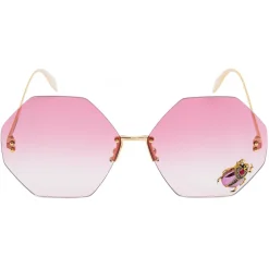 Alexander McQueen - Beetle Jeweled Hexagonal Sunglasses - Gold Red - Alexander McQueen Eyewear - Avvenice