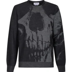 Alexander McQueen - Grey Skull Intarsia Sweater - Grey Charcoal - Alexander McQueen Exclusive Luxury Collection - Avvenice