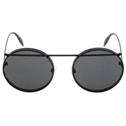 Alexander McQueen - Metal Round Piercing Sunglasses - Matte Black - Alexander McQueen Eyewear - Avvenice