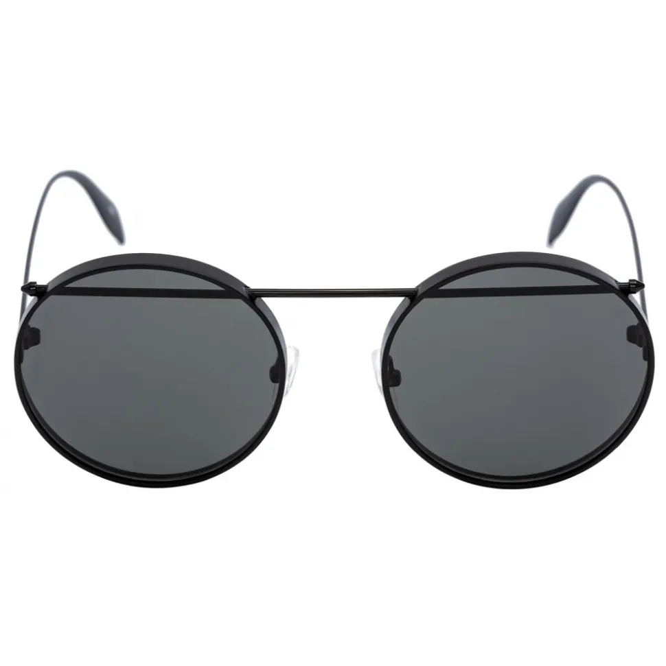 Alexander McQueen - Metal Round Piercing Sunglasses - Matte Black - Alexander McQueen Eyewear - Avvenice