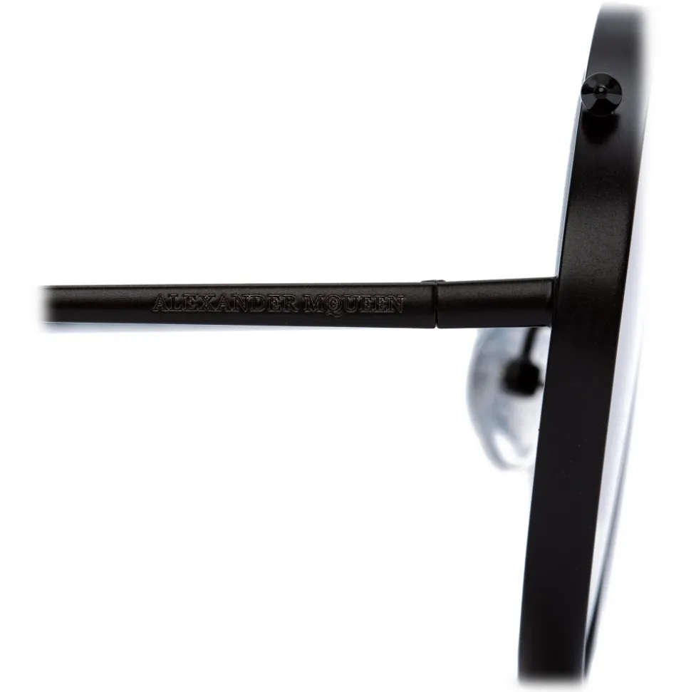 Alexander McQueen - Metal Round Piercing Sunglasses - Matte Black - Alexander McQueen Eyewear - Avvenice