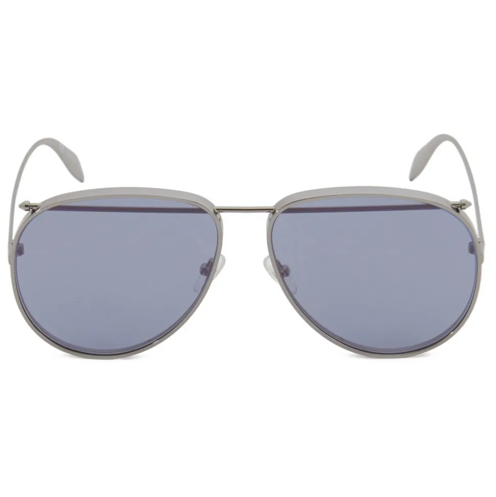 Alexander McQueen - Metal Aviator Piercing Sunglasses - Silver Violet - Alexander McQueen Eyewear - Avvenice