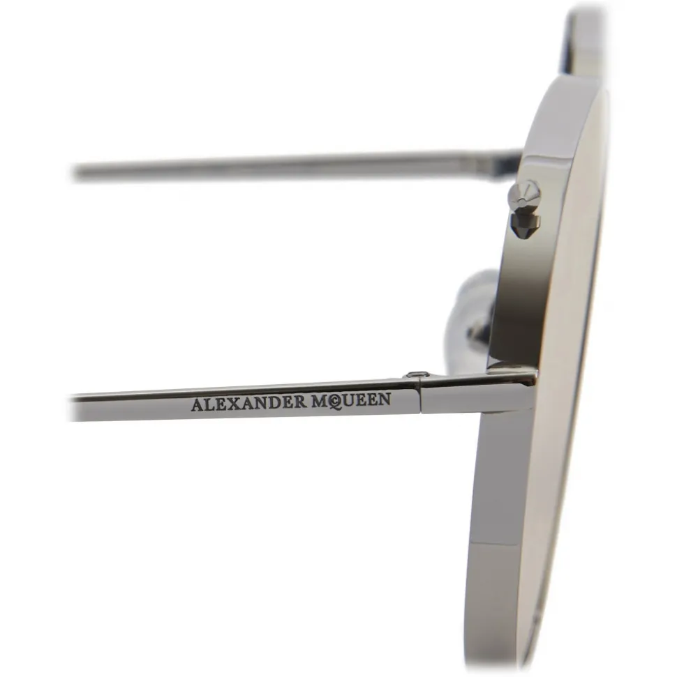 Alexander McQueen - Metal Aviator Piercing Sunglasses - Silver Violet - Alexander McQueen Eyewear - Avvenice