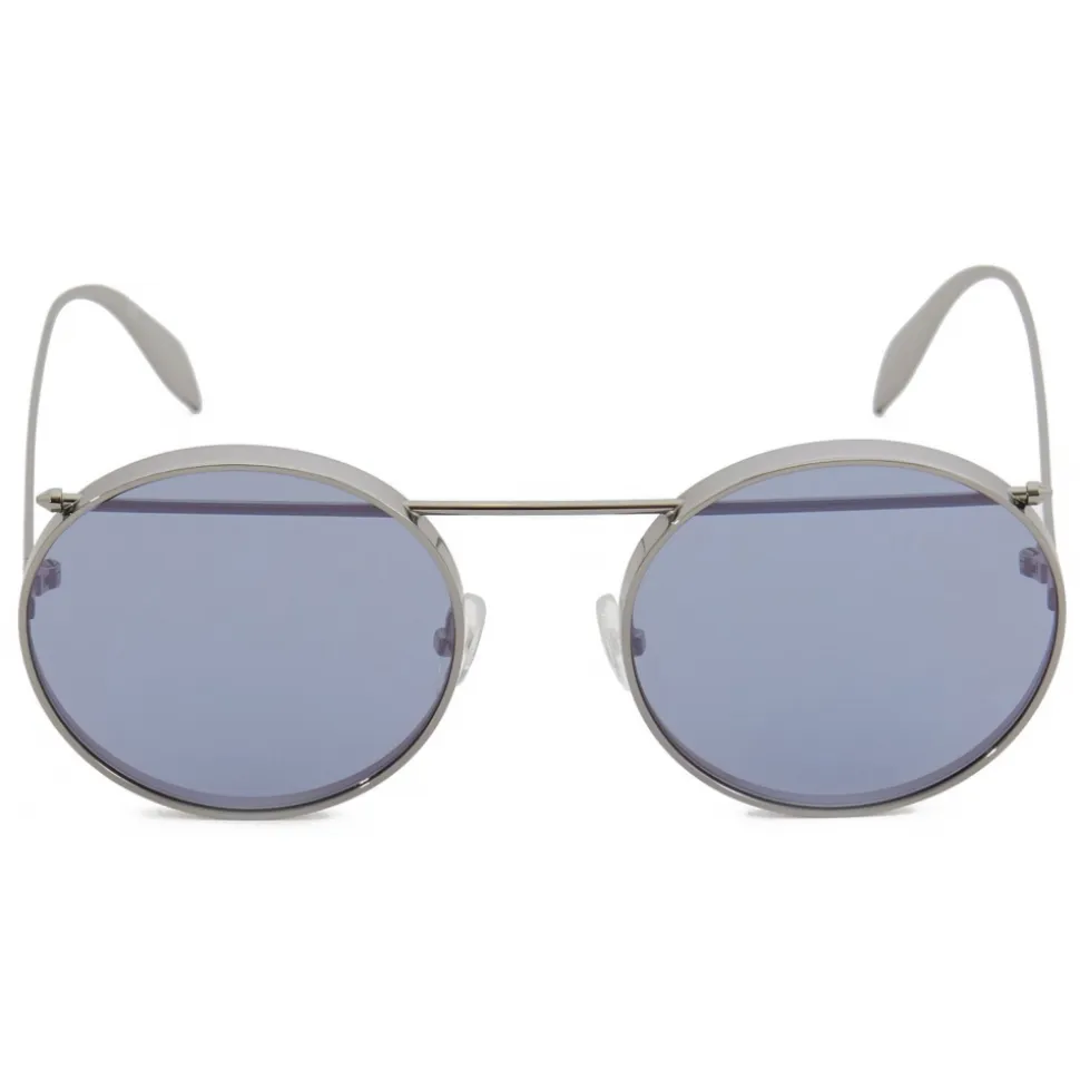 Alexander McQueen - Metal Round Piercing Sunglasses - Silver Violet - Alexander McQueen Eyewear - Avvenice