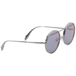Alexander McQueen - Metal Round Piercing Sunglasses - Silver Violet - Alexander McQueen Eyewear - Avvenice