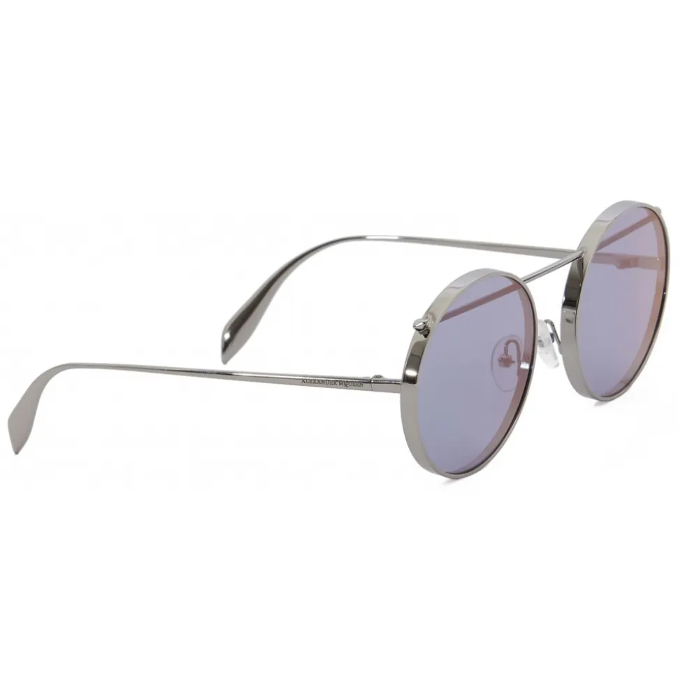 Alexander McQueen - Metal Round Piercing Sunglasses - Silver Violet - Alexander McQueen Eyewear - Avvenice