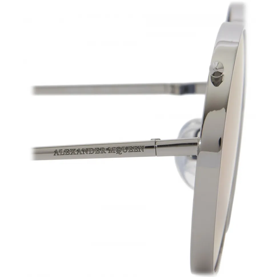 Alexander McQueen - Metal Round Piercing Sunglasses - Silver Violet - Alexander McQueen Eyewear - Avvenice