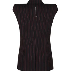 Alexander McQueen - Pinstripe Sleeveless Blazer - Black Burgundy - Alexander McQueen Exclusive Luxury Collection - Avvenice