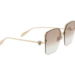 Alexander McQueen - Skull Jeweled Square Sunglasses - Gold Brown - Alexander McQueen Eyewear - Avvenice