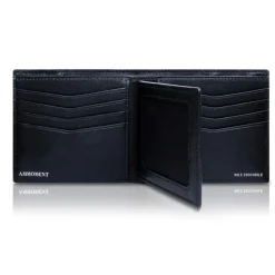 Ammoment - Caiman in Black Northern Light - Leather Bifold Wallet with Center Flap - Avvenice