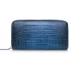 Ammoment - Caiman in Degrade Light-Dark Blue - Leather Long Zipper Wallet - Avvenice
