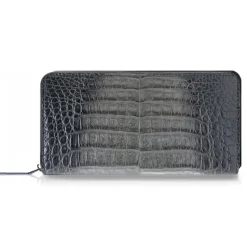 Ammoment - Caiman in Degrade Coal New Age - Leather Long Zipper Wallet - Avvenice