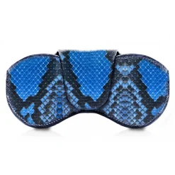 Ammoment - Eyeglass Case - Python in Alien Blue Metallic - Luxury Eyeglass Leather Cover - Avvenice