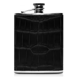 Ammoment - Hip Flask - Crocodile in Black - Luxury Stainless Steel Hip Flask in Leather - Avvenice