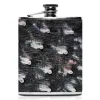 Ammoment - Hip Flask - Ostrich Leather in Tahitian Pearl Peacock Black - Luxury Stainless Steel Hip Flask in Leather - Avvenice