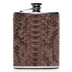 Ammoment - Hip Flask - Python in Brown - Luxury Stainless Steel Hip Flask in Leather - Avvenice