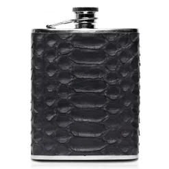 Ammoment - Hip Flask - Python in Black - Luxury Stainless Steel Hip Flask in Leather - Avvenice
