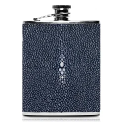 Ammoment - Hip Flask - Stingray in Blue Navy - Luxury Stainless Steel Hip Flask in Leather - Avvenice