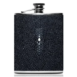 Ammoment - Hip Flask - Stingray in Black - Luxury Stainless Steel Hip Flask in Leather - Avvenice