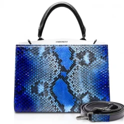Ammoment - Jena Handbag Large in Python - Alien Blue - Luxury High Quality Leather Bag - Avvenice