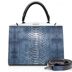Ammoment - Jena Handbag Large in Python - Moxi Black - Luxury High Quality Leather Bag - Avvenice