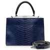 Ammoment - Jena Handbag Large in Python - Navy - Luxury High Quality Leather Bag - Avvenice