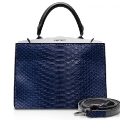 Ammoment - Jena Handbag Large in Python - Navy - Luxury High Quality Leather Bag - Avvenice